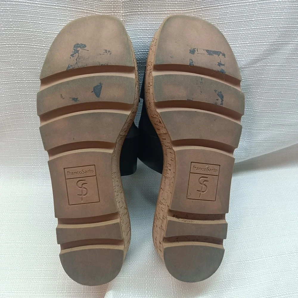Franco Sarto‎ Women's US 9M Black Hesta Wedge Slide Sandals EUR 40